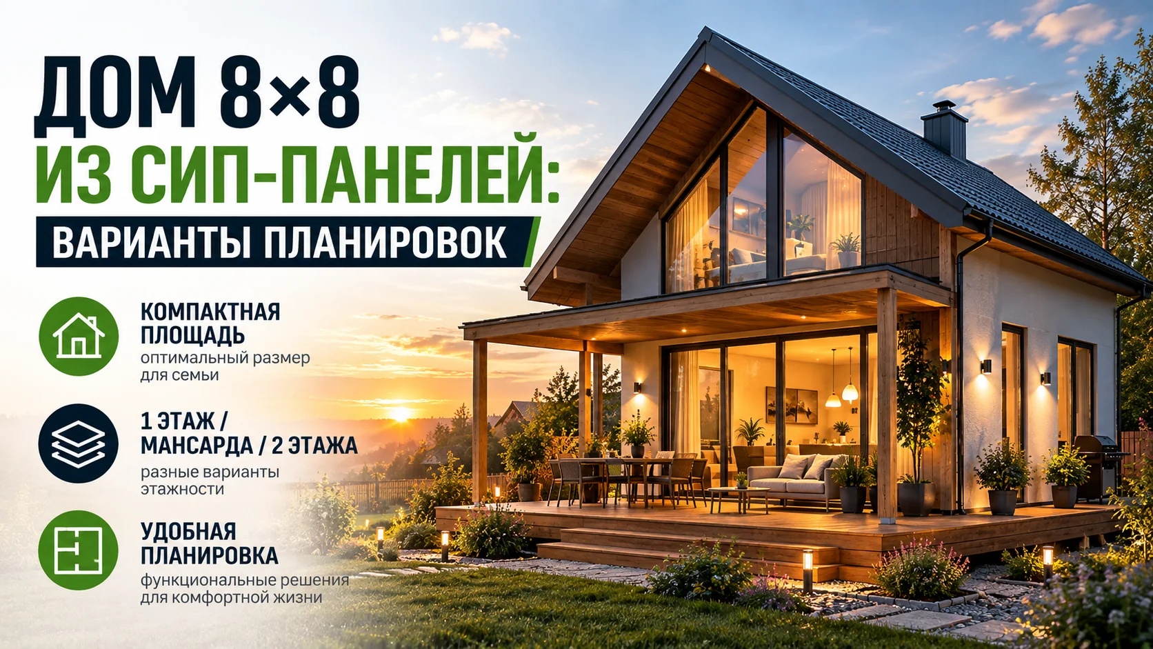 Дом 8×8 из СИП-панелей: варианты планировок