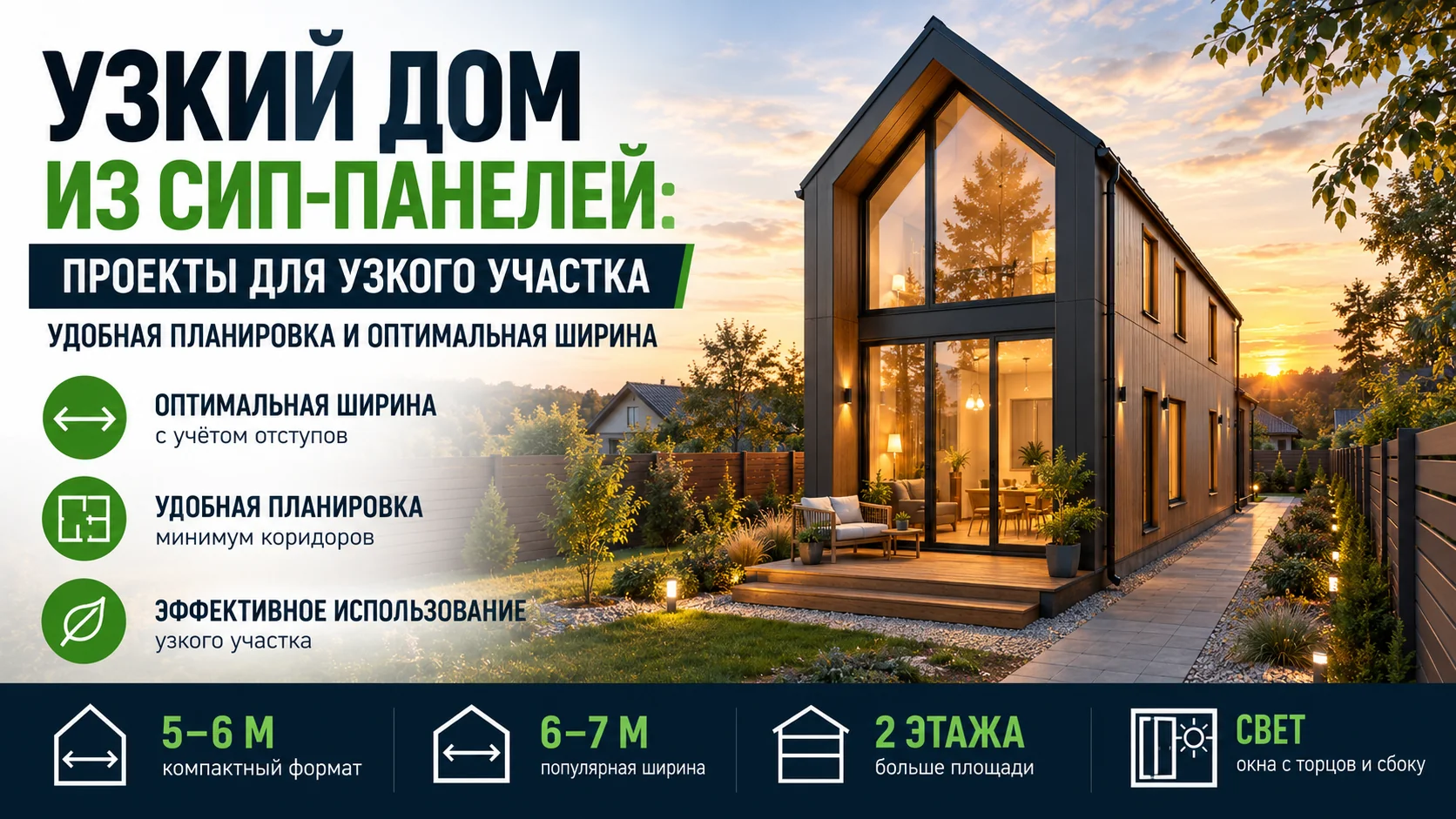 Узкий дом из СИП-панелей: проекты для узкого участка