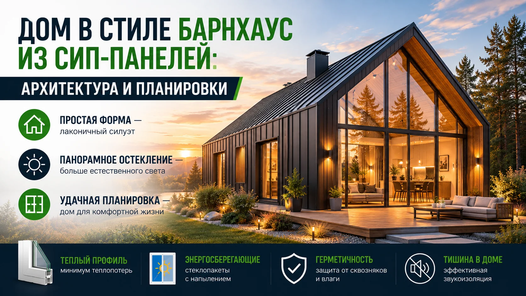 Дом в стиле барнхаус из СИП-панелей: архитектура и планировки